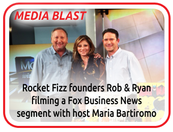 Media Blast Rocket Fizz founders Rob & Ryan filming a news segment