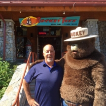Smokey the Bear with Franchisee Steve at Rocket Fizz in South Lake Tahoe, CA.