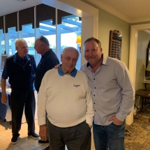 Los Angeles Dodgers legend Tommy Lasorda and Rocket Fizz co-founder Rob. Dodgers announcer Ross Porter and Angels manager Mike Scioscia are in the background. Rocket Fizz sponsored a charity event.