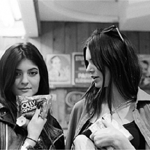 Kendall and Kylie Jenner having fun at Rocket Fizz in Westwood, CA.