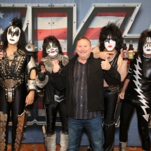 Legendary rock band KISS holding Rocket Fizz bottled KISS soda pops. The great tasting and collectible sodas are available at all Rocket Fizz stores across America. Rocket Fizz co-founder Rob (featured on the CBS hit TV show Undercover Boss) is photographed as well.