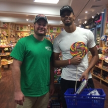 Former Charlotte Hornets shooting guard Jeremy Lamb visiting Rocket Fizz in downtown Charlotte, NC on the first day of opening.