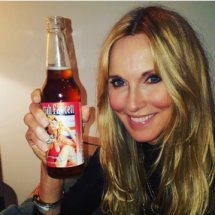 Alana Stewart holding our Rocket Fizz bottled and distributed Farrah Fawcett Cream Soda. Alana heads the Farrah Fawcett Foundation and all of the soda pop proceeds goes to help cancer research.