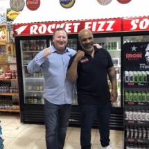 Former world heavyweight champion Mike Tyson with Rocket Fizz co-founder Rob. Mike is promoting his fantastic Iron Energy drink line at Rocket Fizz Westwood, California.