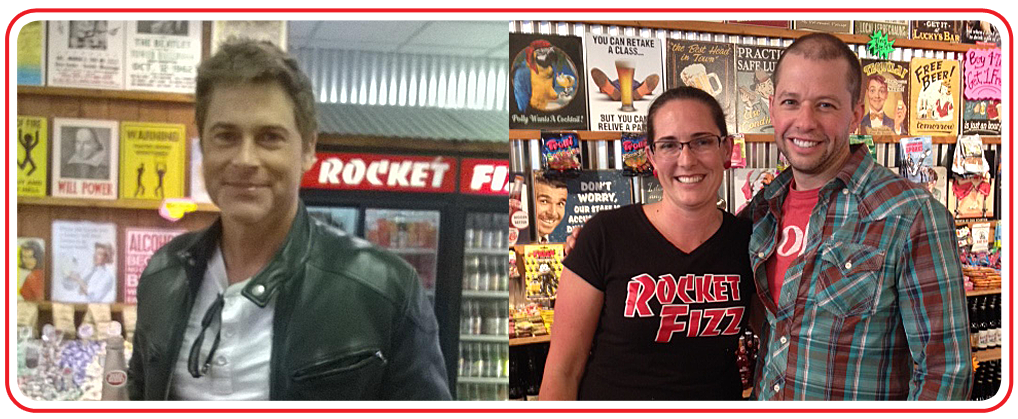 Super cool actor Rob Lowe visits Rocket Fizz once again.  Jon Cryer on another visit too.